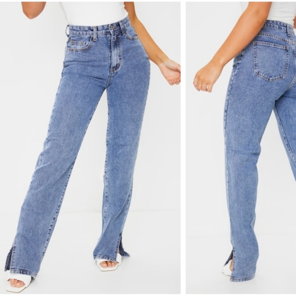 NWT PrettyLittleThing Vintage Wash Split Hem Jean - Picture 2 of 16